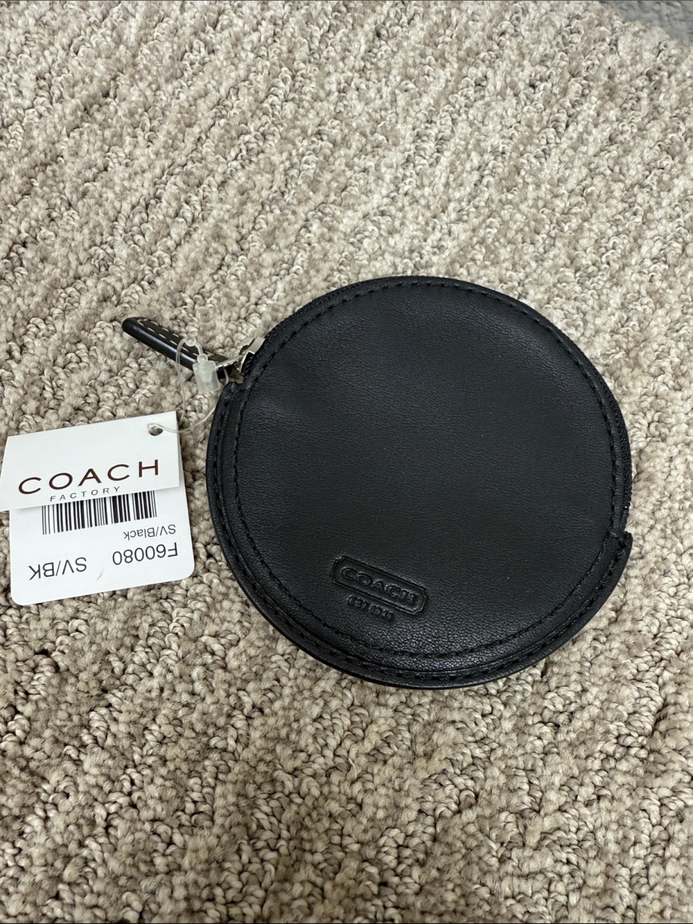 Vintage Coach Black Round Leather Mini Pouch with Zipper